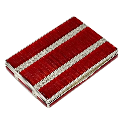 359 - Impressive Faberge silver and red enamel card or cigarette case, with hinged top with brightcut silv... 