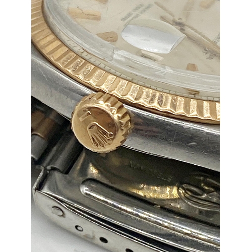 371 - Rolex Oyster Perpetual Datejust bi-metal gents wristwatch, gold fluted bezel, 36mm case, champagne d... 