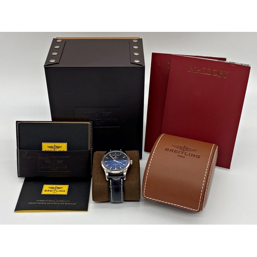 468 - Breitling Transocean stainless steel gents wristwatch, 44mm case, black dial with silver hands and b... 