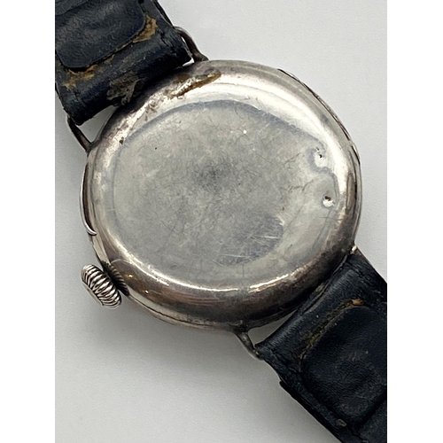 469 - Early 20th century Longines silver gents trench watch, 35mm case, enamel dial with lume hands and Ar... 