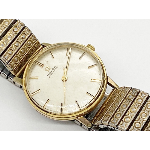 393 - 1960s Omega Automatic gold plated gents wristwatch, 33mm case, gilt hands and baton markers, associa... 