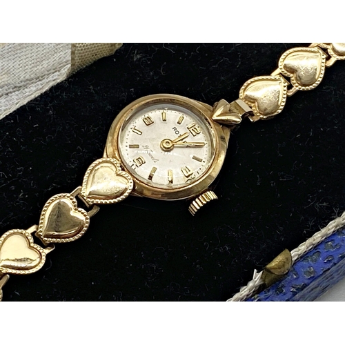 429 - 1960s ladies Rotary 9ct cocktail watch, 16mm case, champagne dial with gilt hands, currently running... 