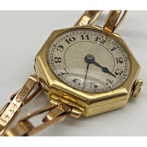 430 - Early 20th century ladies 18ct cocktail watch, 23mm case, champagne dial with Arabic numerals, upon ... 