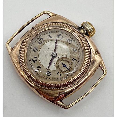 375 - 1928 Rolex Oyster rose gold cushion case dress watch, 28mm case, silver sector dial with champagne c... 