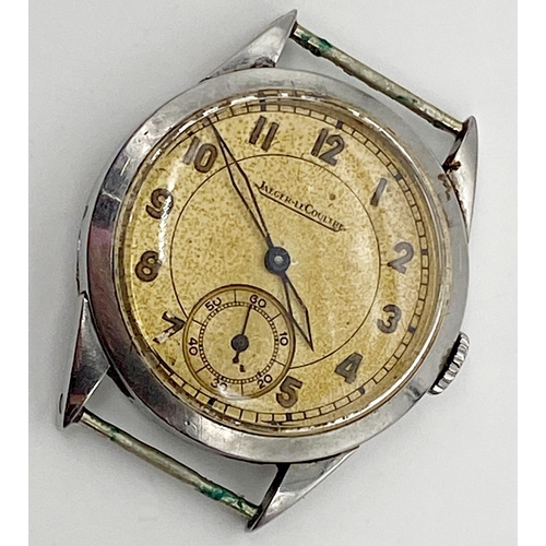 434 - Late 1930s Jaeger Le-Coultre stainless steel gents military watch, 31mm case, champagne sector dial ... 