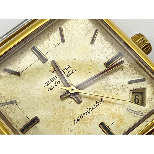 435 - 1960s Zenith Respirator Automatic gold plate gents wristwatch, 30mm case, gilt dial with gilt hands ... 