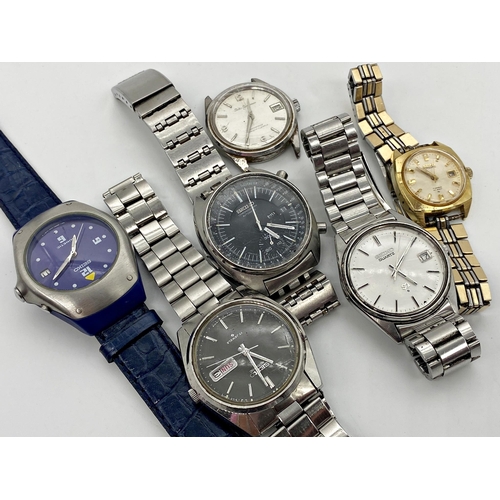 436 - A good collection of 6 Seiko watches, Seiko Chronograph, Sportsman, Kinetic, Quartz, Automatic etc