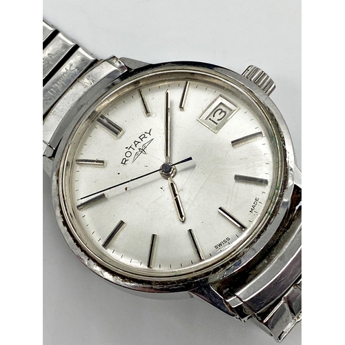 438 - 1960s Rotary stainless steel gents watch, 34mm case, silver dial, hands and markers, date aperture, ... 