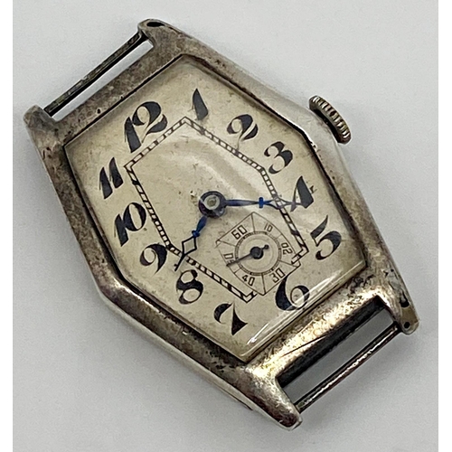 439 - 1920s Art Deco silver gents dress watch, 27mm case, champagne dial with blue steel hands and Arabic ... 