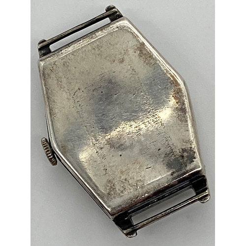 439 - 1920s Art Deco silver gents dress watch, 27mm case, champagne dial with blue steel hands and Arabic ... 