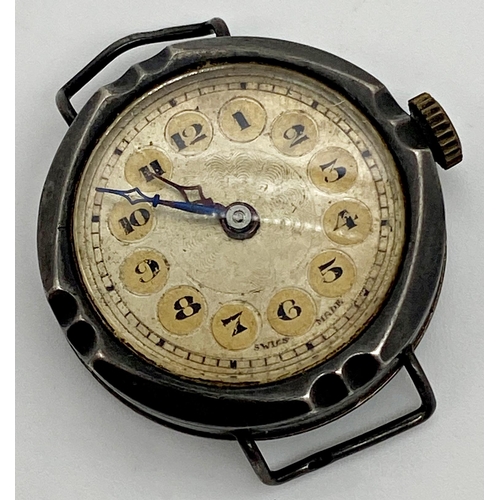 441 - 1920s silver ladies cocktail watch, 26mm case, engraved gilt dial, not currently running