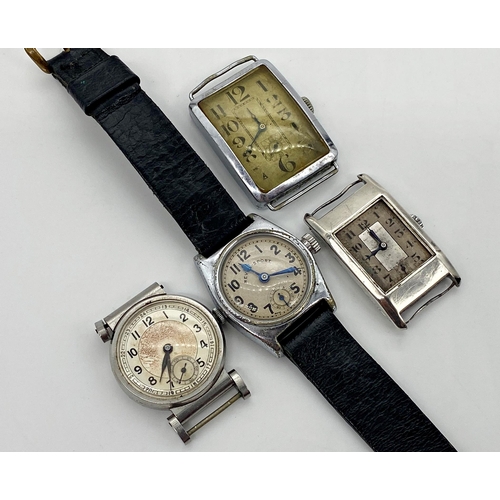 444 - Four gents Art Deco dress watches, to include a silver example, Revue-Sport, 1930s 24 hour dial Swiv... 