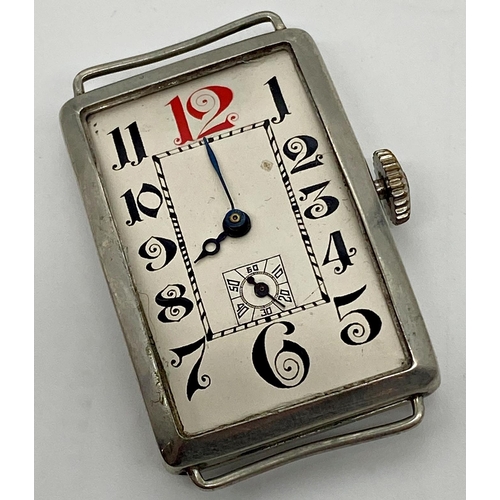 446 - Large 1920s Art Deco stainless steel gent wristwatch, 26mm case and manual wind movement