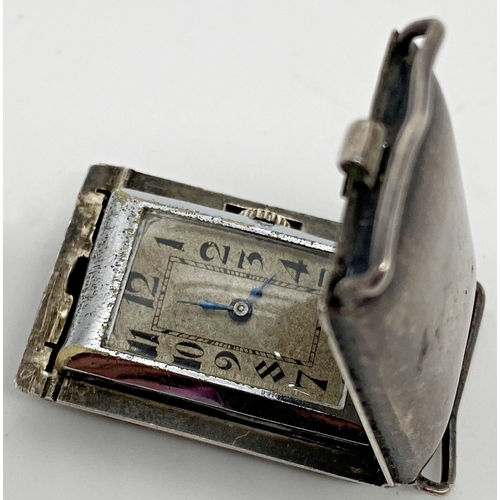 449 - 1930s Rectangular Art Deco flip top watch, 22mm case, hallmarked, movement signed by famous maker Ro... 