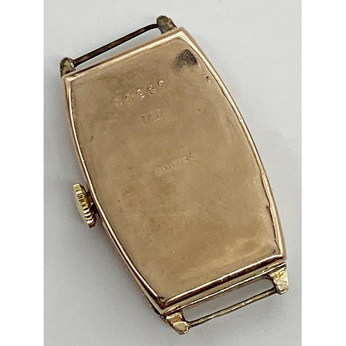 451 - 1920s 9ct gold Art Deco tank watch, 20mm case, chequered dial with Arabic numerals and subsidiary se... 