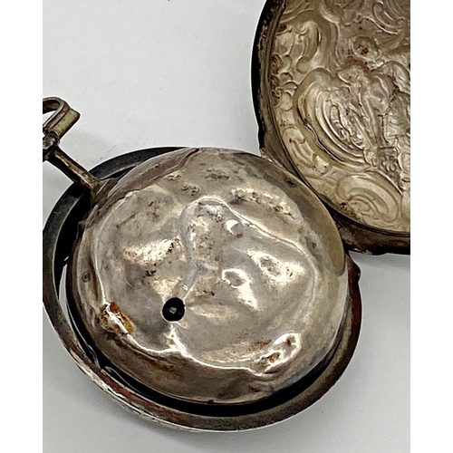 457 - A George III silver pair cased pocket watch, the gilt fusee movement with verge escapement and pierc... 