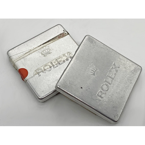 377 - Two vintage Rolex part tins, 4.5 x 4.5cm (2)