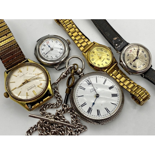 459 - Mixed watches - 1920s silver military watch head, 1930s silver dress watch, silver fob watch with si... 