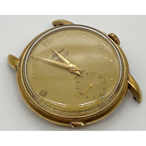 460 - Vintage Alpina 14k gents dress watch, 33mm case, gilt dial, hands and markers with subsidiary second... 