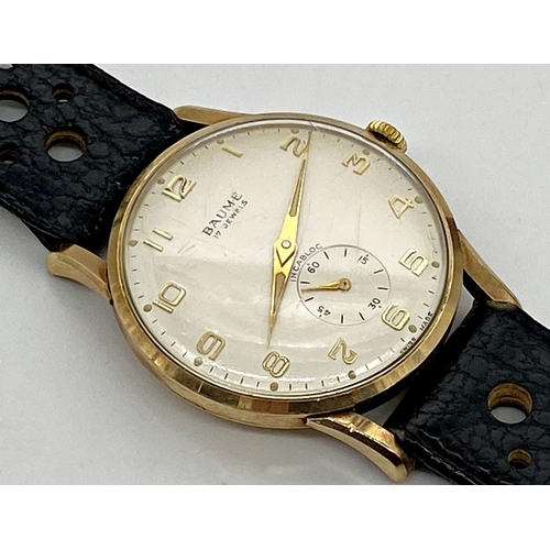 463 - 1960s gents Baume 17 jewels 9ct dress watch, 34mm case, champagne convex dial with gilt hands and Ar... 