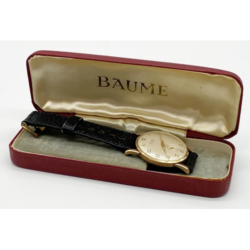 463 - 1960s gents Baume 17 jewels 9ct dress watch, 34mm case, champagne convex dial with gilt hands and Ar... 