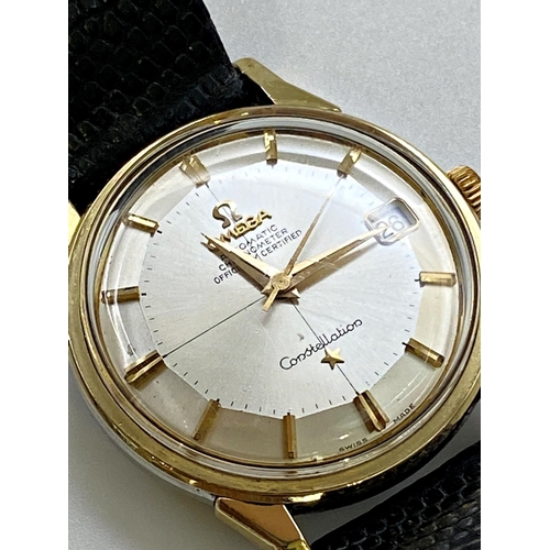 379 - Vintage Omega Automatic Constellation gold and stainless steel gents wristwatch, 35mm case, champagn... 