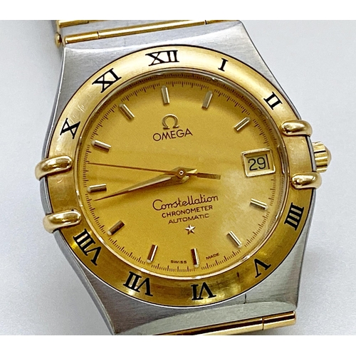 380 - Vintage Omega Constellation automatic bi-colour gents wristwatch, 36mm case, gilt dial with gilt han... 