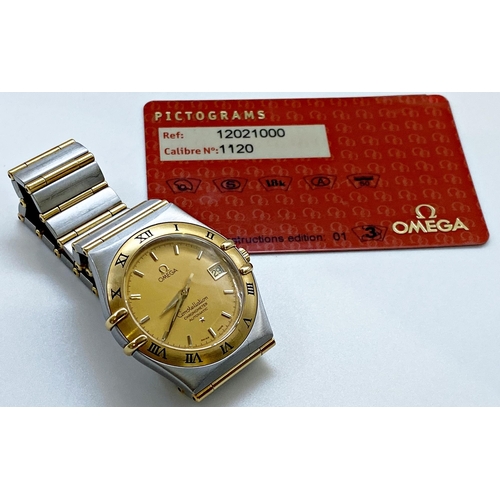 380 - Vintage Omega Constellation automatic bi-colour gents wristwatch, 36mm case, gilt dial with gilt han... 