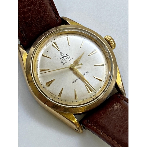 402 - Vintage Tudor Oyster Royal gold plated gents wristwatch 34mm case, champagne dial with gilt hands an... 