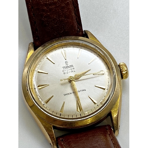 402 - Vintage Tudor Oyster Royal gold plated gents wristwatch 34mm case, champagne dial with gilt hands an... 