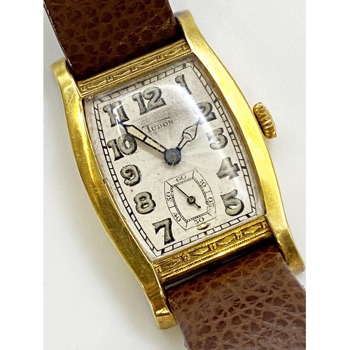 404 - 1930s Tudor gold plated art deco dress watch, 26mm case, cream dial with lume hands and stylised Ara... 