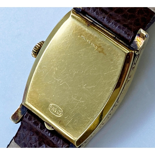 404 - 1930s Tudor gold plated art deco dress watch, 26mm case, cream dial with lume hands and stylised Ara... 