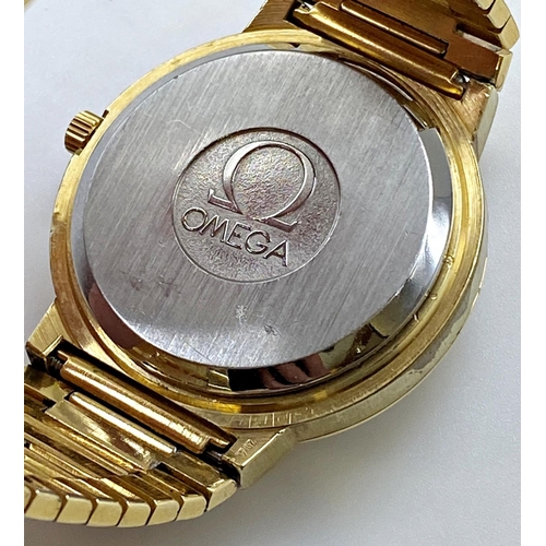 382 - 1970s Omega Day Date Quartz gold plated wristwatch, 36mm case, silvered dial with black hands and ba... 