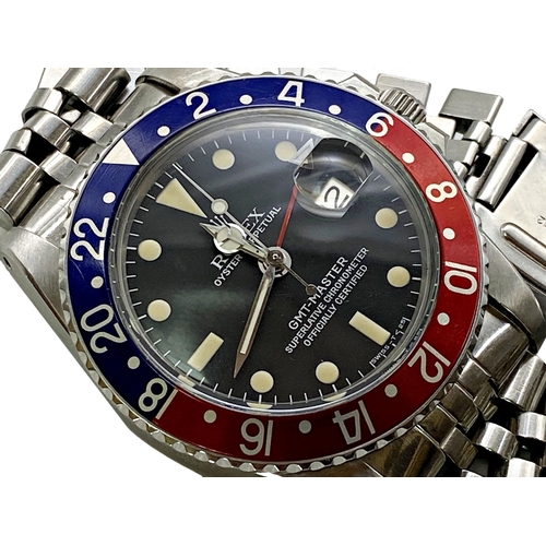 378 - Rolex Oyster Perpetual GMT Master 1675 stainless steel gents wristwatch, Pepsi bezel, 40mm case, bla... 