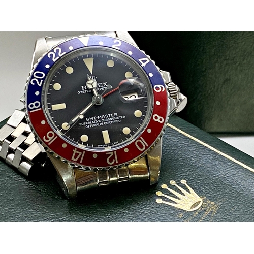 378 - Rolex Oyster Perpetual GMT Master 1675 stainless steel gents wristwatch, Pepsi bezel, 40mm case, bla... 