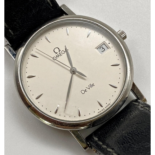 388 - Vintage Omega De Ville quartz stainless steel gents wristwatch, 34mm case, silver dial with silver h... 