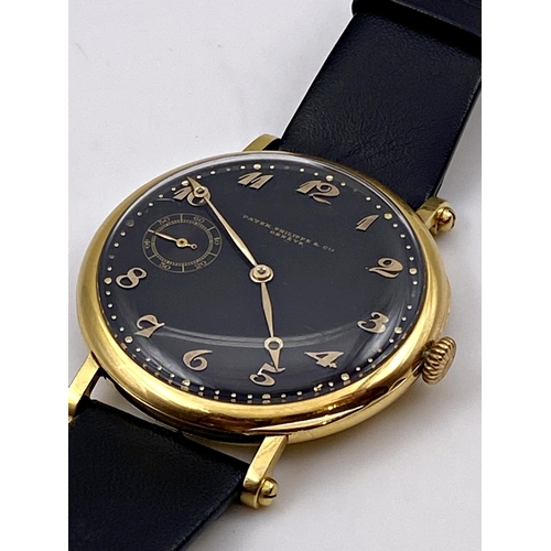 395 - Rare vintage Patek Philippe for Tiffany & Co 18ct timepiece, 45mm case, black dial with Breguet nume... 