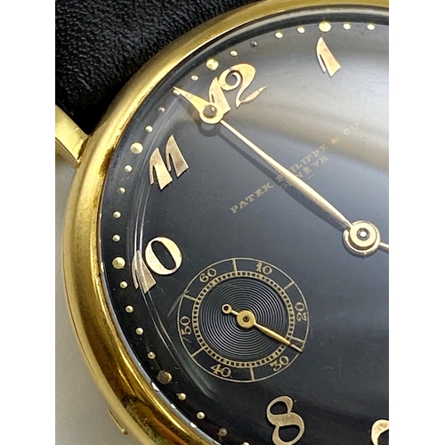 395 - Rare vintage Patek Philippe for Tiffany & Co 18ct timepiece, 45mm case, black dial with Breguet nume... 