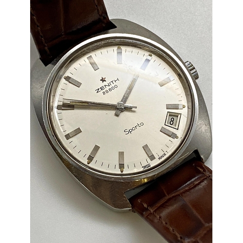 410 - Vintage Zenith 28800 Sporto stainless steel wristwatch, 36mm case, silvered dial with silver hands a... 