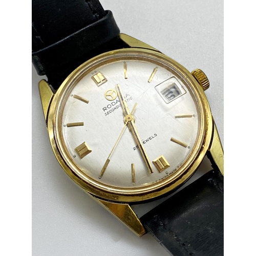 414 - Vintage Rodania Secondomatic (automatic) gold plated wristwatch, 32mm case, convex champagne dial wi... 