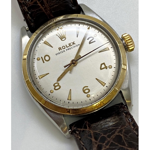 372 - Vintage Rolex Oyster Perpetual stainless steel gents wristwatch, 1956, with 18ct gold bezel, 34mm ca... 