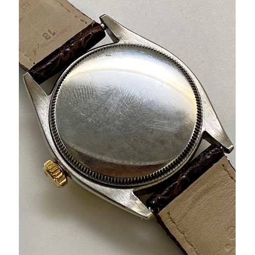 372 - Vintage Rolex Oyster Perpetual stainless steel gents wristwatch, 1956, with 18ct gold bezel, 34mm ca... 