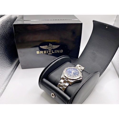 422 - Breitling Colt automatic stainless steel gents wristwatch, 40mm case, textured blue dial with lume h... 