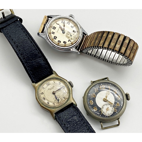 424 - Three vintage watches to include 1930s Mermaid dress watch issue to RA N T Nash 12-09-39, 1940s Timo... 