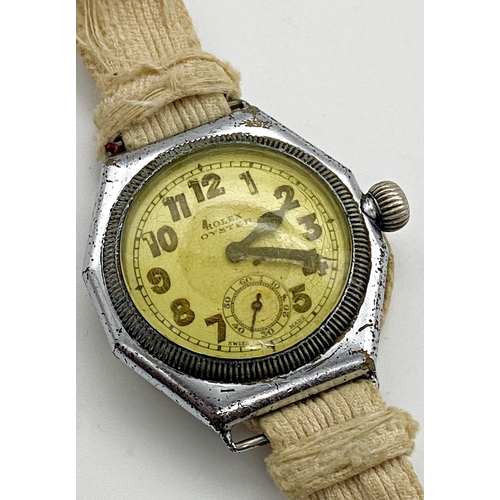 374 - Good vintage gent's stainless steel Rolex Oyster Military wristwatch, octagonal casework and fluted ... 