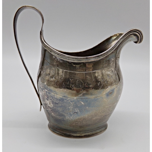 183 - George III silver baluster cream jug, engraved band decoration, maker George Burrows, London 1797, 1... 