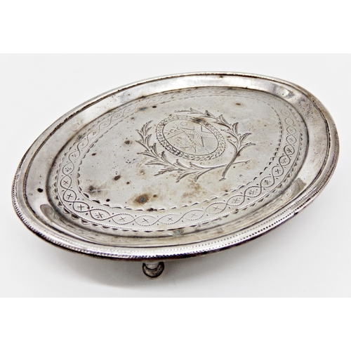 185 - George III silver oval pin tray, engraved with a crest within a wreath, maker Henry Green, London 17... 