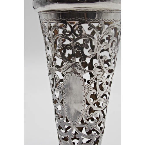 190 - Edwardian silver flared trumpet vase, with pierced scrolled decoration, maker Cornelius Desormeaux S... 