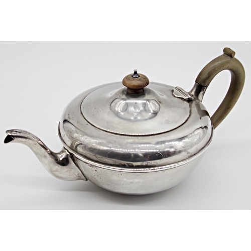 191 - George V silver bullet teapot, maker Charles & Richard Comyns, London 1925, 26cm long, 13.5oz approx