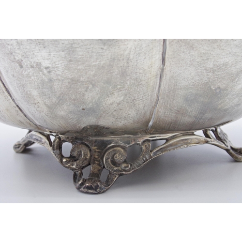 197 - Good quality Mexican cast silver dish, lobed bowl and pierced scrolled feet, 22cm diameter, 23oz app... 